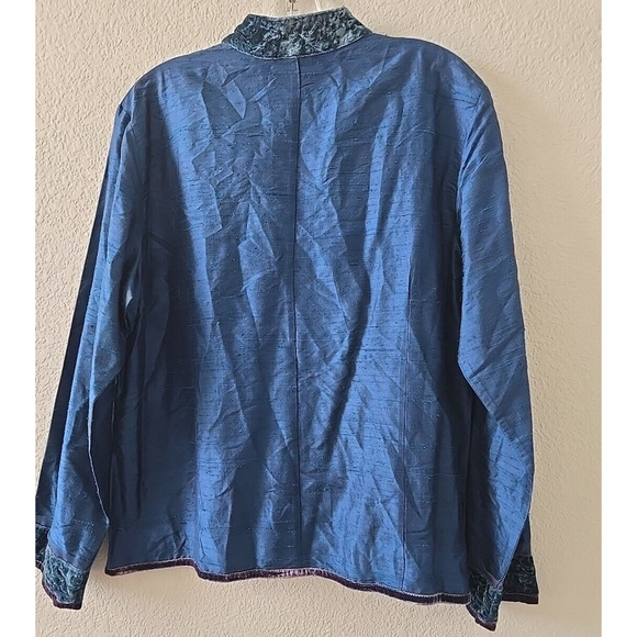NWT Chico's Silk Jacket Blue Beaded Large 2 Velvet Trim Shimmer Special Occasion - Picture 8 of 8